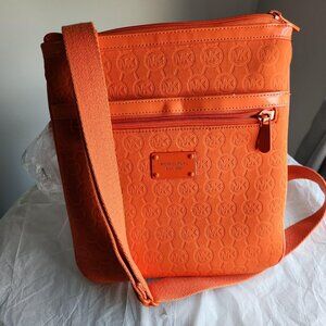 Michael Kors Neon Orange Neoprene and Patent Leather Messenger Bag GUC
